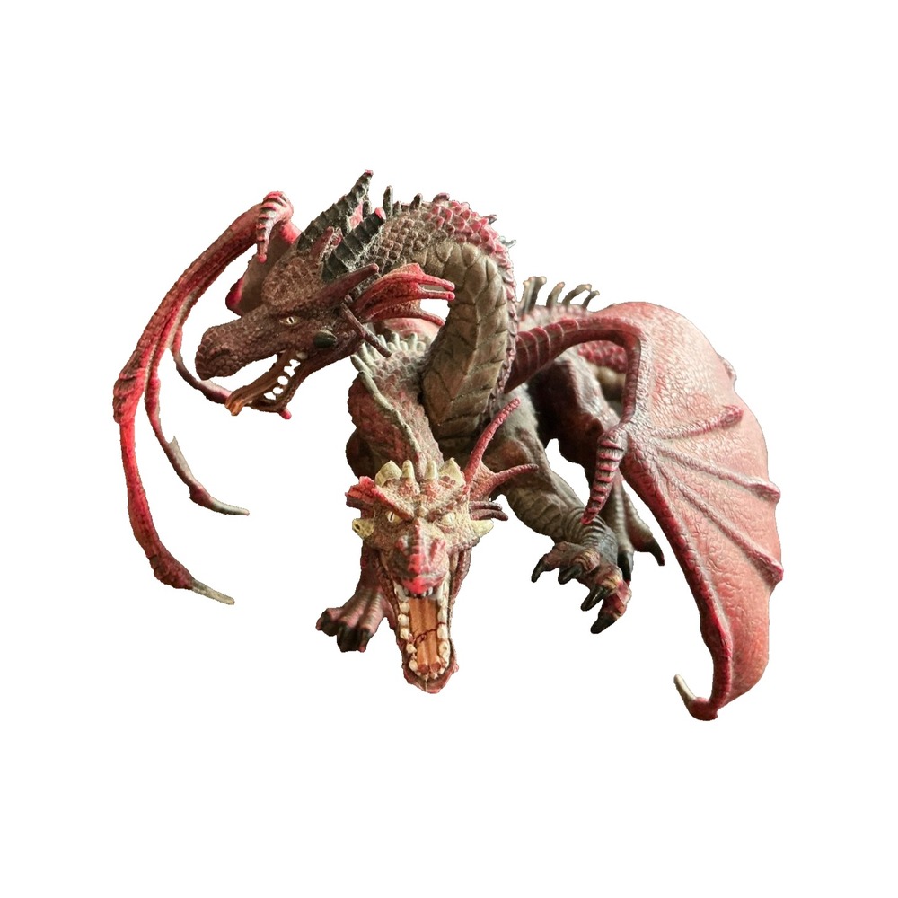 Vintage 2005 PAPO Two Headed RARE RED DRAGON Mythical Fantasy Action Figure